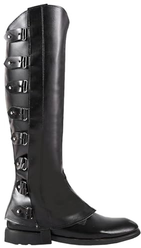 Medieval Pirate Boot Covers Faux Leather Steampunk Shoes Cover,Viking Jedi Warrior Knight Armor Leg Gaiters Cosplay Accessory Renaissance Costume Boot Covers (Black-M)