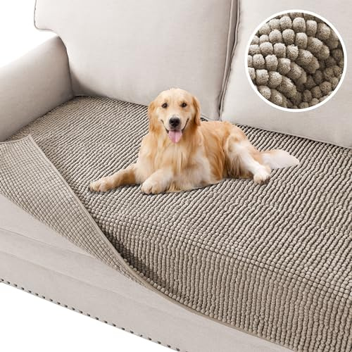 H.VERSAILTEX Plush Chenille Pet Couch Cover Thick Soft Sofa Cover for 3 Cushion Couch Anti Slip Couch Cover Furniture Protector for Dog, Pet, Cat (35 x 74, Taupe)
