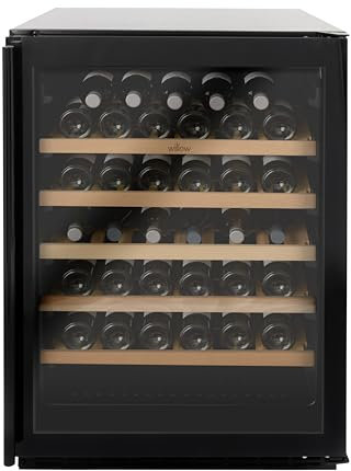 Willow W60WCB 142L Under Counter Wine Fridge/Wine Cooler with Space for 52 Bottles, 4* Rating, Digital Display with Touch Control, Ventilated Cooling, 2 Years Warranty - Black
