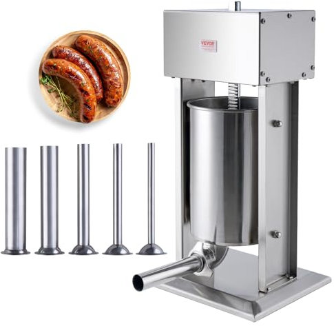 VEVOR Poussoir à Saucisses Électrique 12 L, Machine à Saucisses Verticale Moteur 200 W, Ensacheuse Saucisse en Inox 304 Alimentaire, Contrôle de Vitesse en Continu, 5 Tubes de Remplissage, Restaurant
