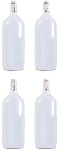 Tradineur - Confezione da 4 bottiglie in plastica con manico e tappo a pressione, riutilizzabili, acqua, latte, frullati, succhi, bibite, frigorifero, campeggio (1,5 litri, 32 x 10 x 9 cm)