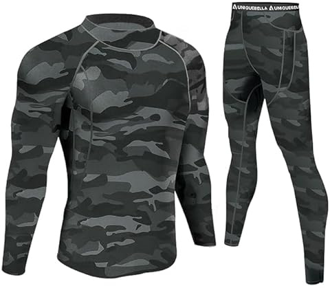 UNIQUEBELLA Conjunto de ropa interior térmica para hombre, manga larga, pantalones largos, Cuello alto camuflado, XXL