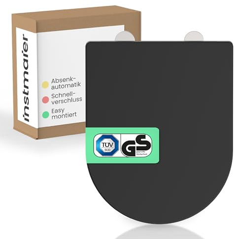 instmaier Helma | Toilettendeckel mit Absenkautomatik | Schwarz | D-Form | Toilettensitz aus Duroplast | Quick Release Funktion | Antibakteriell