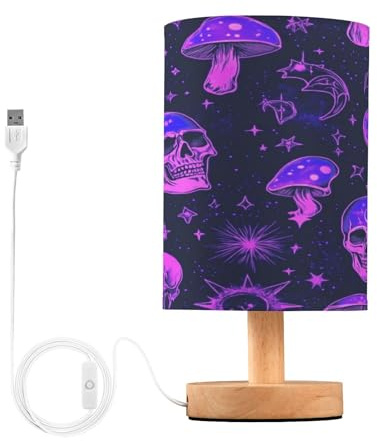 voucong Lámpara de cama de calavera mágica púrpura con puerto USB para enchufe de escritorio, luz nocturna