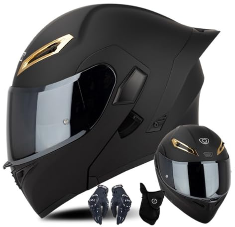 Modular Motorcycle Helmet With Gloves And Face Cover, Flip Up Helmet Adult Motorcycle Helmet With Double Visor, ECE Approved Helmet For Men And Women