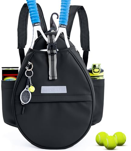 SPORJET Tennis Backpack with 2 Rackets Holder, Water-Resistant PU Leather Tennis Racket Bag for Women & Men, Sling Crossbody Sports Backpack for Tennis, Pickleball & Badminton, Tennis Gifts