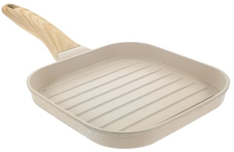 BESPORTBLE Non-Stick Flat Frying Pan for Steak and Pancakes, 24cm Sizzling Skillet with Cream White Coating, Compatible with Induction and Gas Stoves for Kitchen Cooking