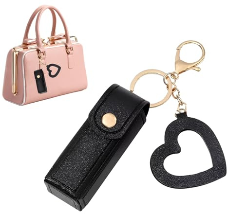 Mini Estuche para pintalabios, portátil de Piel sintética, Elegante y | pequeño Soporte para pintalabios con Colgante de Amor, Duradero, para Perfume de Brillo de Labios, Black, Consulte la