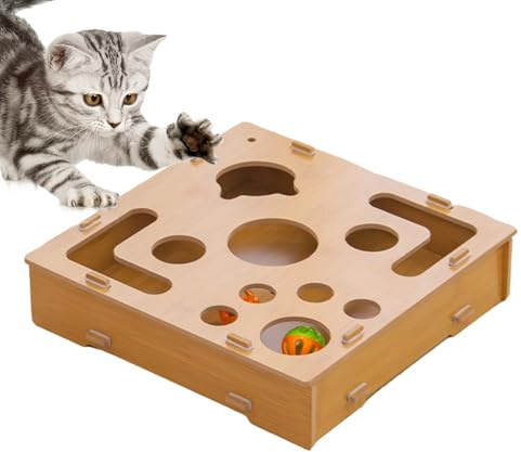 Puzzle da grattare per gatti – da arricchire come scatola da gioco – Tavola da lavoro in legno con grattare – Scatola di artigli con sfera a campana per gatti, gattini, cuccioli, conigli, per giocare