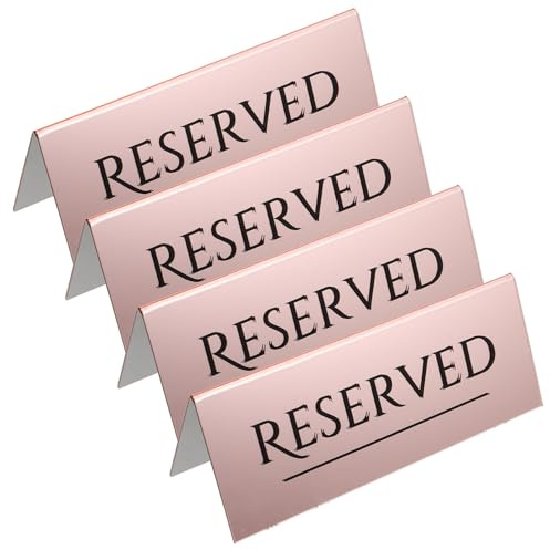 Generico 4 Cartelli Segnaposto Riservati in Acrilico Rosa Oro 17x6,5 Cm per Tavoli Matrimonio Ristorante Eventi Prenotazione Posti Ospiti