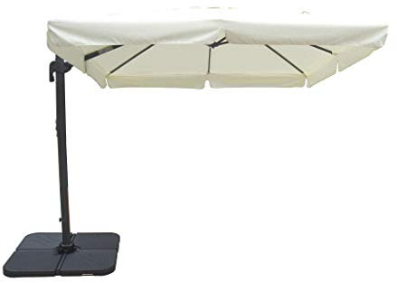 milani home - Ombrellone Da Giardino 3x4 Palo Laterale In Alluminio Nero Telo Beige Per Esterno Ristorante Gelateria Bar Hotel Albergo