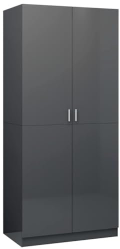 vidaXL Kleiderschrank mit 2 Türen Garderobenschrank Garderobe Schrank Schlafzimmerschrank Dielenschrank Hochglanz-Grau 90x52x200cm Holzwerkstoff