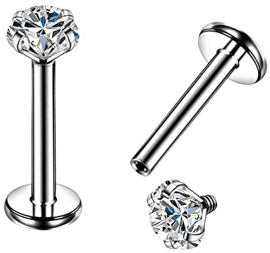OUFER 16G G23 Solid Titanium Labret Piercing Internally Thread Lip Ring Clear CZ Tragus Helix Piercing Cartilage Earrings