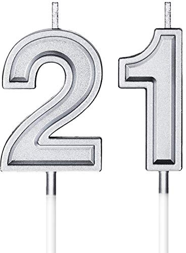 21st Birthday Candles Cake Numeral Happy Birthday Cake Candles Topper Decoration for Wedding Anniversary Celebration Favor(Silver)