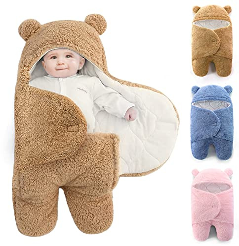 SUPGOMAX Coperta con cappuccio per neonato Teddy, coperta con cappuccio, coperta invernale regolabile da 0 a 6 mesi