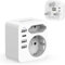 Hoppac UK Adapter,6 in 1 Adapter England Deutschland Stecker,Reiseadapter UK Mit 3USB Und 1USB C 3.4A,Adapter England Wird Mit Einem Europeo-Und Schuko-Stecker Geliefert Typ G FüR England,Irland,Dubai