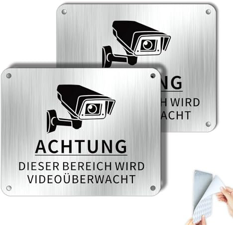Goodvia Achtung Bereich Wird Videoüberwacht Schild Kameraüberwachung Selbstklebend klein 15x12 cm Aluminium 2 Stück