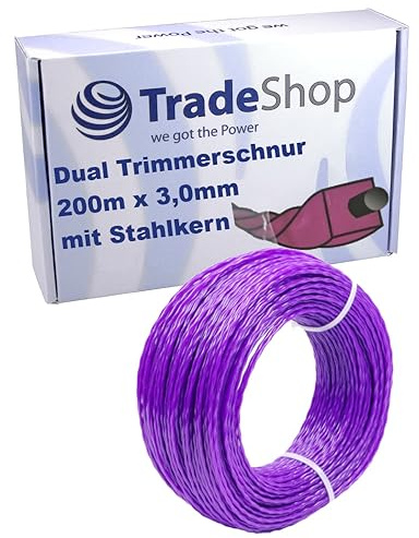 Trade-Shop Dubbel trimmersnöre Twist 200 m x 3,0 mm med stålkärna kompatibel med Stihl Dolmar Husqvarna Echo WeedEater Craftsman grästrimmer