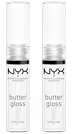 NYX Professional Makeup Lipgloss mit glänzendem Finish und nicht-klebriger Formel, Butter Gloss, Clear, Doppelpack