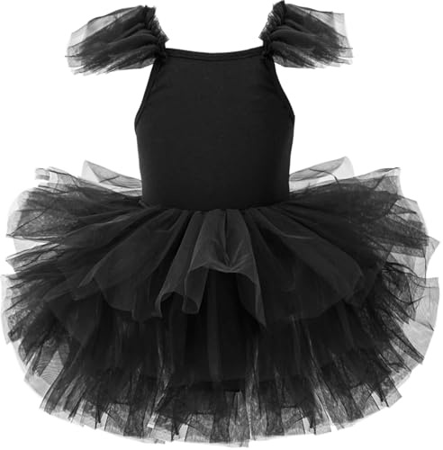 FEOYA Vestidos de ballet para niños, vestido de ballet, maillot de ballet, falda de ballet con lentejuelas brillantes o tul, vestido de baile con falda, tutú, ropa de baile (80-120), Black Swan,