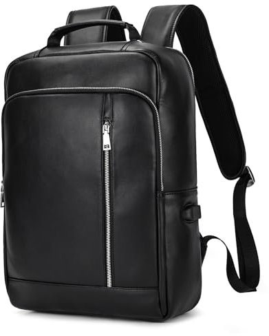 newsbirds Genuine Leather Laptop Backpack 15,6 inch Mens Womens Laptop Bags Back Pack Casual Daypack for Work College School Travel, Black