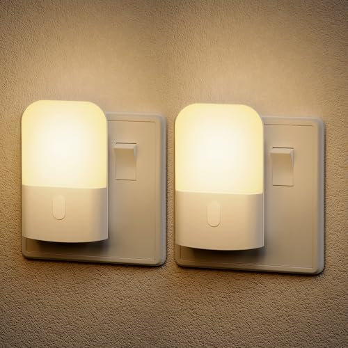 JandCase Night Light Plug in Wall with Dusk to Dawn Photocell Sensor, 2 Pack Night Light Kids 2700K Warm White, Dimmable Nightlight 30/60/100LM, 1W LED Plug in Wall Light for Hallway Bedroom Bathroom