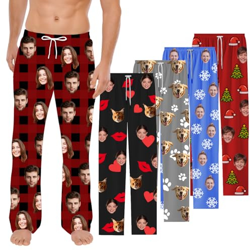 Pyjama Personnalisé - Pantalon de Pyjama avec Votre Photo ou celle de Votre Animal de Compagnie - Idée Cadeau Originale pour Homme, Femme, Noël, Anniversaire (Pantalon pyjama)