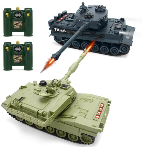 RC Tank, 1/28 Scale Remote Control Battle Tank Set with Sounds/Lights/Battle Game/Life Indicator, 2.4G 9 Channels Radio Control Car Infrared Shoot, WW2 Military Vehicle Model Toys for Boys Kids Adults