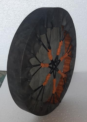 51 cm, stile nativo americano, fatto a mano, in pelle di bufalo di colore nero, tamburo sciamanico, sciamanico, meditazione yoga, medicina guarigione, cornice in legno, celebrazione eventi + battente