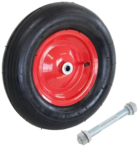 Oypla 16 4.00-8 Steel Rim Wheelbarrow Replacement Pneumatic Tyre Wheel | Includes Axle