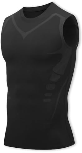 Men’s Compression Vest Sleeveless Slim Fit Elastic Gym Top for Running & Workout Quick-Dry Body Shaper Sports Vest UK (XL Black)