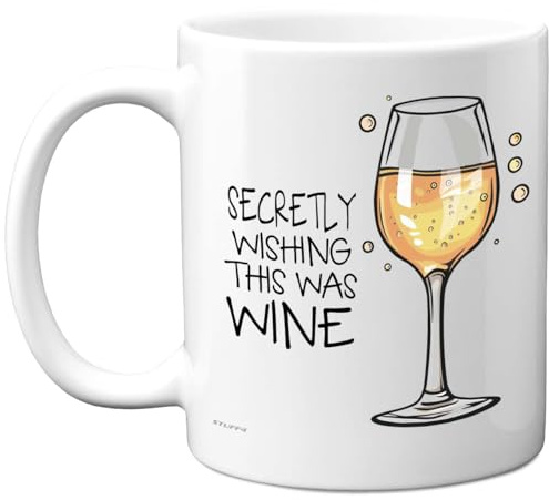 Funny Mug for Women and Men, Secretly Wishing This was Wine | Funny Birthday Mugs Present Gifts for Friend Family Colleague, 11oz Ceramic Coffee Humour Joke Banter Cup