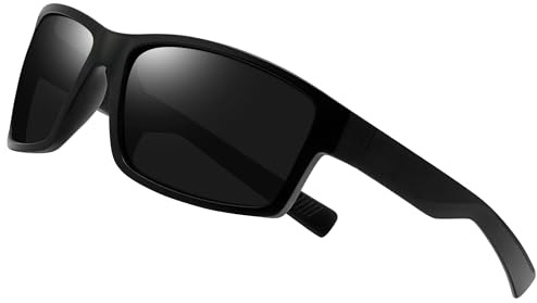 Joopin Occhiali da Sole Sportivi da Uomo Donna Polarizzati Protezione UV400 Montatura Spessa Rettangolari Occhiali per Ciclismo Guida Running Trekking (Nero Opaco)
