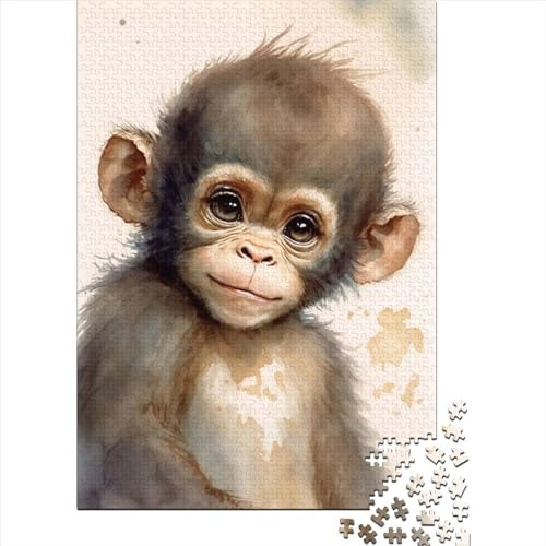 Rompecabezas de 1000 piezas para adultos con diseño de un lindo monito bebé. Rompecabezas cuadrados de madera para adultos y adolescentes. Decoración artística para el hogar. 1000 piezas (75 x 50 cm).