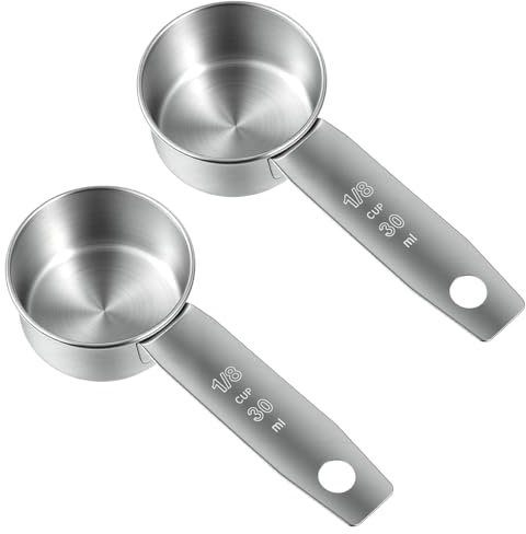 Tyqour 2 cucharas medidoras de 1/8 de 1/8 de taza (30 ml, tazas medidoras de 1/8 cucharadita, cuchara medidora de acero inoxidable, cuchara medidora de café de metal duradero)