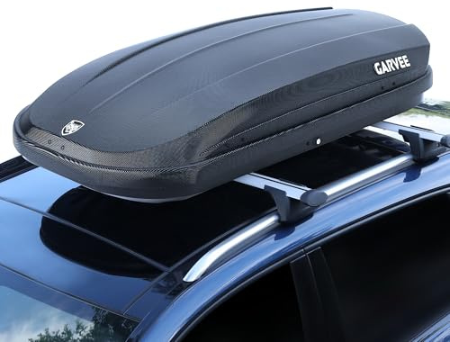 GarveeTech Rooftop Cargo Box Carrier,Dual-Side Opening Roof Mount Travel Luggage Storage Capacity,165 LBS Weight Capacity Vehicle Hard-Shell Carriers with Secure Straps&Keys,Black(12 Cubic Feet)