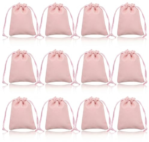Yolev 12pcs Velvet Pouches Small Drawstring Jewelry Pouches 10cmx7.5cm Pink | Jewellery Bags With Drawstring, Reusable Small Pouch Bag, for Bracelet Storage, And Packaging, Wedding Gift