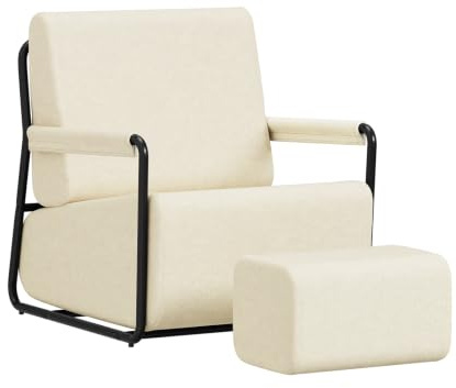 SoBuy Soffa med pall, 30D högelastisk skumfyllning, 67 x 74 x 78 cm | Relaxfåtölj med ryggstöd och fotstöd, ergonomisk design, för sovrum vardagsrum och små rum, beige, FST99-MI