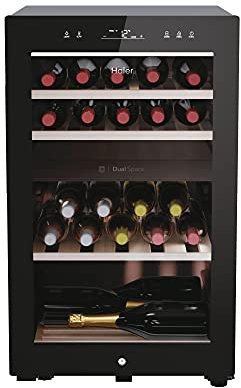 Haier HWS42GDAU1 Freestanding Wine Cooler, 1 door, 42 Bottles, 82cm Tall, Black [Energy Class G]
