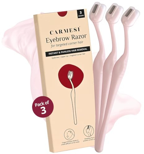 Carmesi Eyebrow Razor for Women | Precision Face Razor for Eyebrows, Upper Lip & Fine Facial Hair | Gentle Blade with Safety Tip | Painless Hair Removal | Pack of 3 Razors