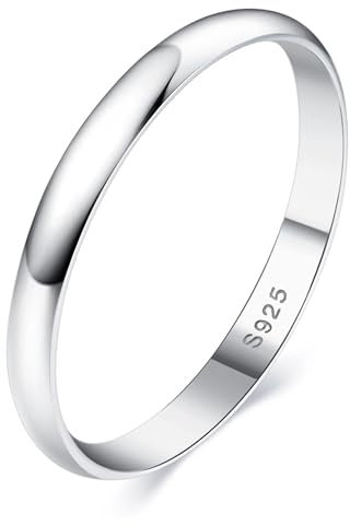 YADOCA 2MM Ringe Silber 925 Damen Klassische Hochglanzpolierte Sterling Silber Verlobungsring Band Daumenring Ewigkeitsringe (mit Geschenkbox) Größe 49