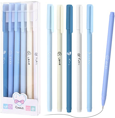 TIESOME Bolígrafo Gel Negro, 6 Pack Bolígrafo Tinta Secado Rápido 0.5mm Punta Fina Bolígrafo Tinta Líquida Rollerball para Adultos Niños Escritura Escuela Oficina Regalos (azul)