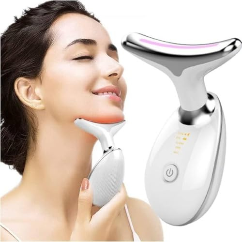 Appareil Anti Rides Visage, Appareils de Tonification pour le Visage, Instrument de beauté pour lignes de cou lumière colorée Gua Sha Électrique Appareil Lifting Visage cou Raffermissement Anti Rides