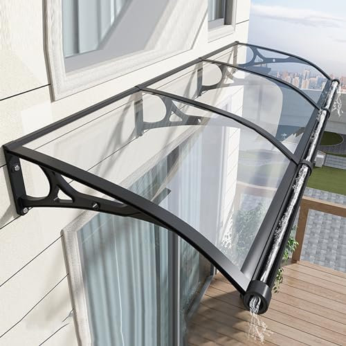 kufu01 Vordach Überdachung Haustürvordach, Pultbogenvordach aus Aluminium und Polycarbonat Transparent, 99% UV-Schutz Regenschutz (60x150cm/24 x59)