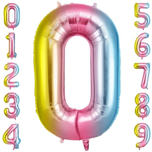 OFFCUP Helium Balloons, 40 Inches Number Balloons 0, Foil Birthday Balloon for Birthday Wedding Party Decorations Celebration Supplies (Gradient)