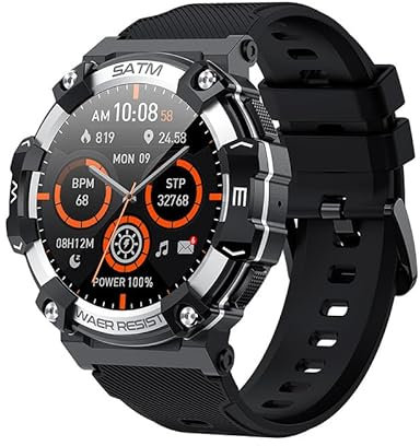 Blarie Sports Smartwatch, Tactical Military Smart Watch for Men and Woman, Phone Locator Feature, Remote Camera Control, 24/7 Monitoring, Waterproof, Integrated Notification System (Gray)