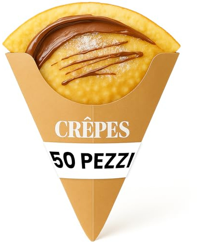 G.M. DISTRIBUZIONE 50 Porta Crepes a Tasca Color Marroncino con Scritte Decorative, Biodegradabile e Compostabile, Ideale per L'asporto di Crepes Dolci e Salate