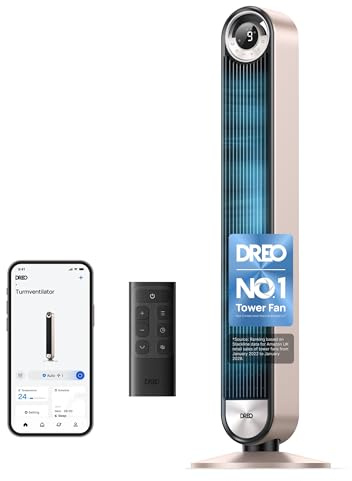 DREO Smart Tower Fan for Bedroom, 90° Oscillating Bladeless Fan