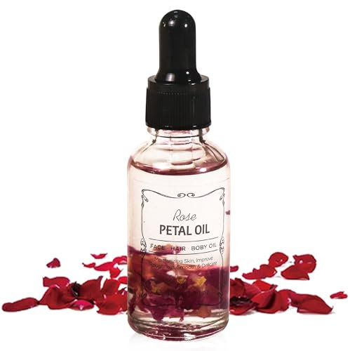 Rose Essential Oil with Flower Petal, Sunflower Seed, Olive Fruit Natural Massage Oils for Nails, Hair, Body, Face Moisturizing Skincare Oil Serum All Types 30ml