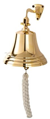 MesuBari Campana de latón con tirador de cuerda de 5.5 pulgadas, campana de latón pulido resistente, para colgar en la pared, decoración náutica para interiores y exteriores, montaje en pared